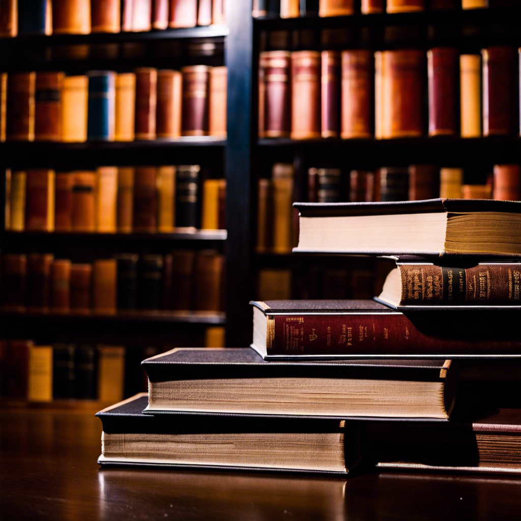 An abstract image of books stacked on a table with a blurry background